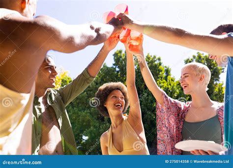 Happy Diverse Group of Friends Making a Toast in Garden Stock Photo ...