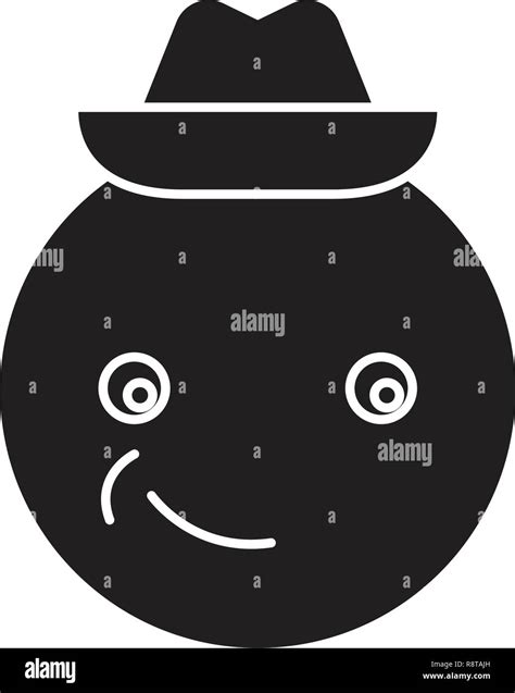 Smiling emoji with hat emoji black vector concept icon. Smiling emoji ...