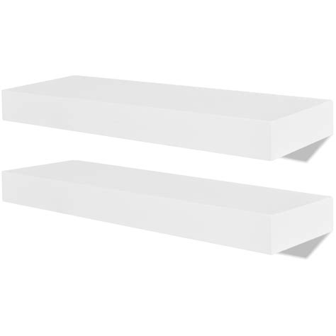 2 White MDF Floating Wall Display Shelves Book/DVD Storage | vidaXL.com.au