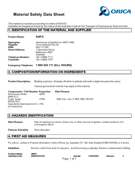 Anfo Msds | PDF | Dangerous Goods | Explosive Material