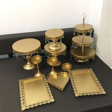 new set Gold Wedding Dessert Tray Cake Stand Cupcake Pan cake display ...