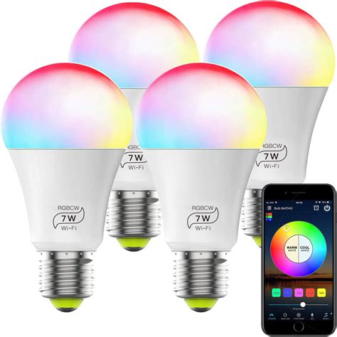 Smart WiFi Alexa Light Bulb, Dimmable Multicolor E26 A19 7W (60w ...