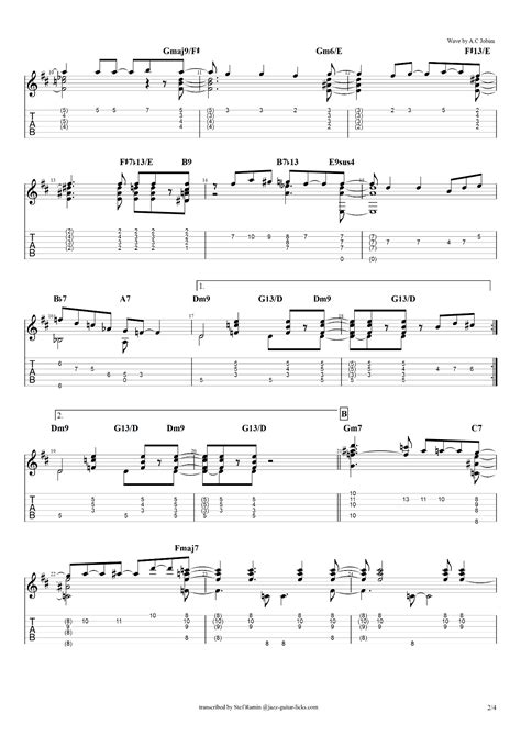 Wave (A.C Jobim) Transcription For Guitar With Tabs