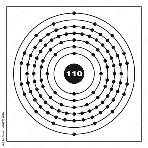 Bohr model representation of the darmstadtium atom, number 110 and symbol Ds. Conceptual vector ...