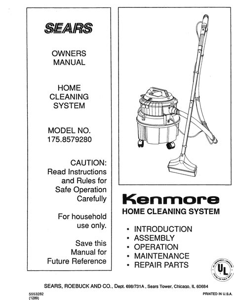 Kenmore 1758579280 User Manual HOME CLEANING SYSTEM Manuals And Guides ...