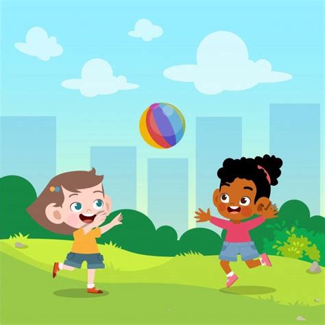 Premium Vector | Kids play ball in the garden vector illustration | Kids playing, Art drawings ...