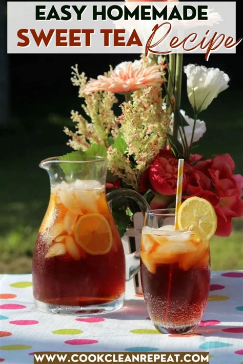 homemade sweet tea recipe with lemons and water in pitchers on a ...