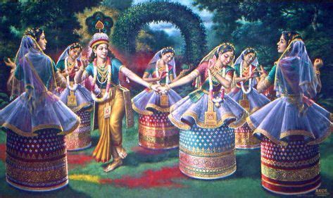 Sri Krishna in the Rasa-lila dance with the gopis in the Manipur style ...