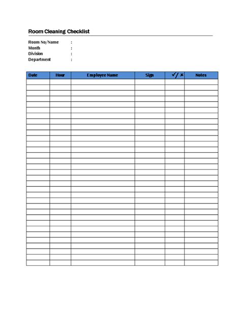 Free Room Cleaning Checklist | Templates at allbusinesstemplates.com