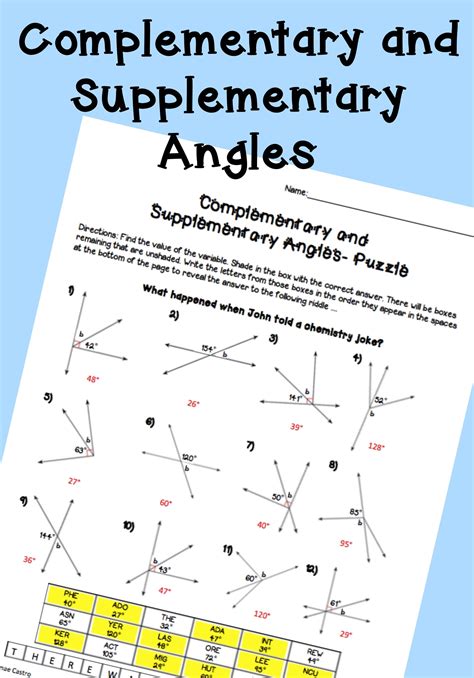 Complementary And Supplementary Angles Worksheet Grade 3