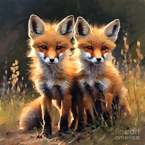 Kit Fox Pups Emerging At Twilight To Hunt Digital Art by Rhys Jacobson ...