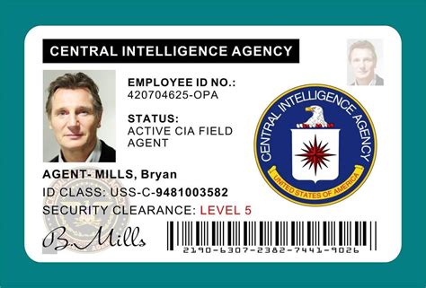 Cia Id Card Badge Prop Liam Neeson In 2019 | Central inside Mi6 Id Card Template ...