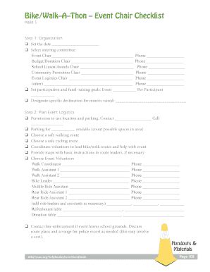 Walkathon Checklist - Fill Online, Printable, Fillable, Blank | pdfFiller