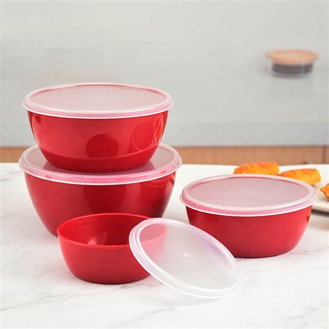 4PCS Dishwasher Safe Mixing Bowls Set, Nesting Plastic Bowls with Lids ...