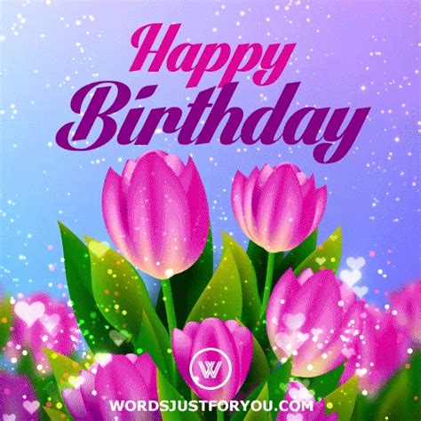 Purple Birthday Flowers Hearts Sparkling GIF | GIFDB.com