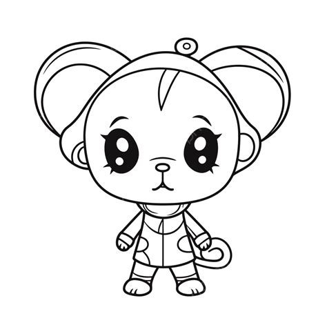 Cute Baby Kawaii Mouse Coloring Page Outline Sketch Drawing Vector ...