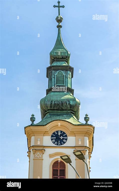 Clock Tower at Slovak Evangelical Church Building in Stara Pazova Stock Photo - Alamy