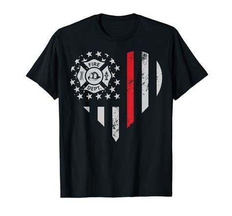 Thin Red Line Firefighter Love T Shirt American Flag Heart | Kinihax