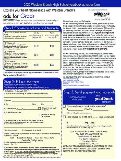 Fillable Online 2020 Western Branch High School Yearbook Ad Order Form Fax Email Print - pdfFiller