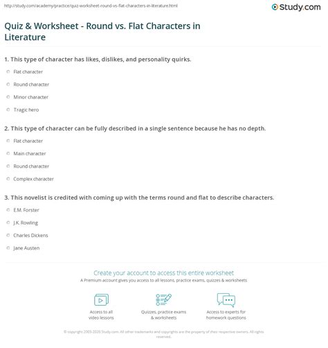 Quiz & Worksheet - Round vs. Flat Characters in Literature | Study.com