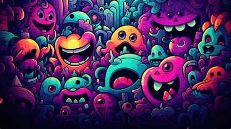Premium AI Image | A psychedelic background with a mix of emoji faces and shapes
