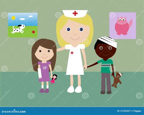 Pediatric Nurse And 2 Injured Children Cartoon Vector | CartoonDealer ...