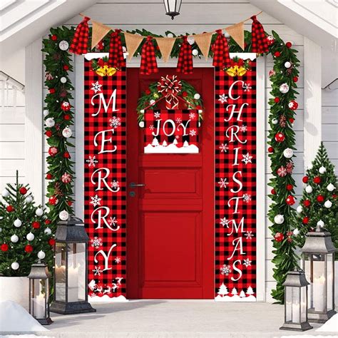 Merry Christmas Door Banners Porch Sign Hanging Banner Flag for Home Wall Indoor Outdoor ...