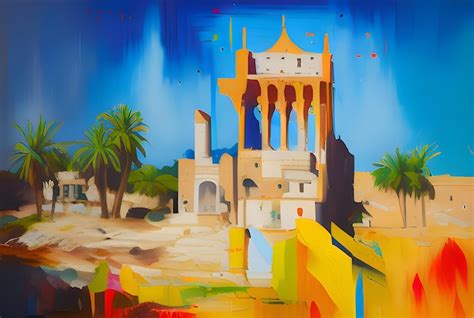 Premium AI Image | Background illustration painting marib yemen