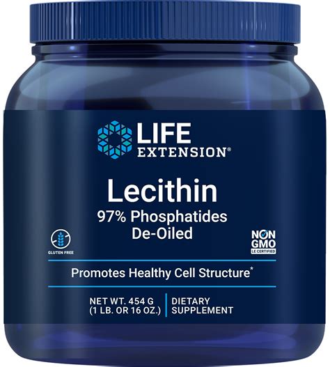 Lecithin Supplement. 97% Phosphatides De-Oiled. 454 grams - Life Extension