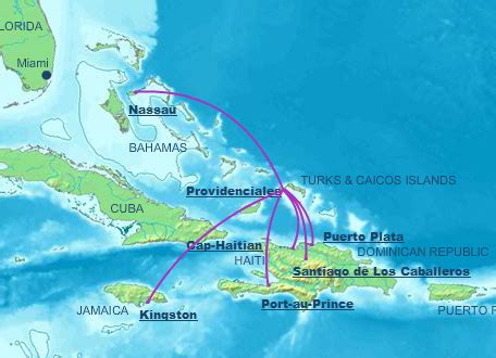 Air Turks and Caicos route map - international routes