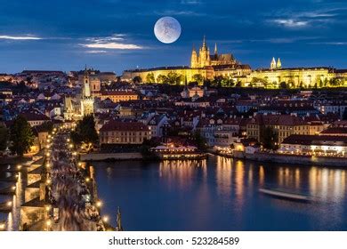 Full Moon Over Prague Skyline Night Stock Photo 523284589 | Shutterstock