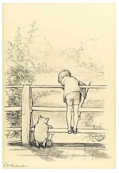 E.H. Shepard’s original Christopher Robin and Piglet on the ‘Poohsticks ...