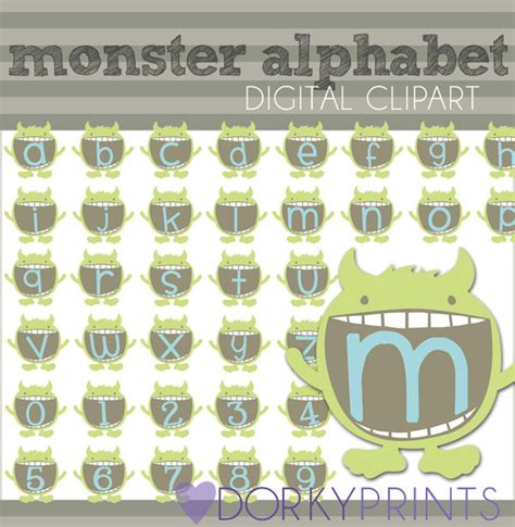 Monster Alphabet Clipart Set personal and Limited Commercial Use Cute Monogram Set With Letters ...