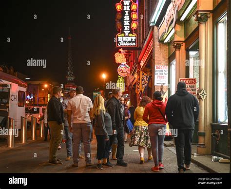 Broadway by night in Nashville. This historic street is famous for its ...