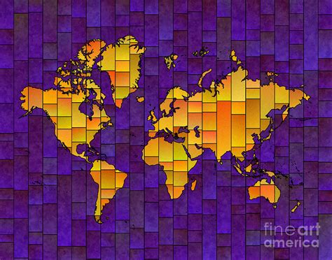 World Map Glasa in Purple and Yellow Digital Art by Eleven Corners - Fine Art America