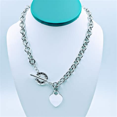 Tiffany & Co. 925 Sterling Silver Heart Charm Toggle Necklace 16" ⋆ SmartShop Jewelry