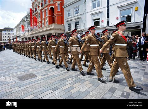 The Second Battalion The Princess of Wales Regiment parade through the ...