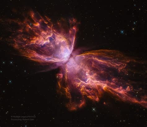 The Butterfly nebula or NGC 6302, a planetary nebula, has a surface temperature of about 250,000 ...
