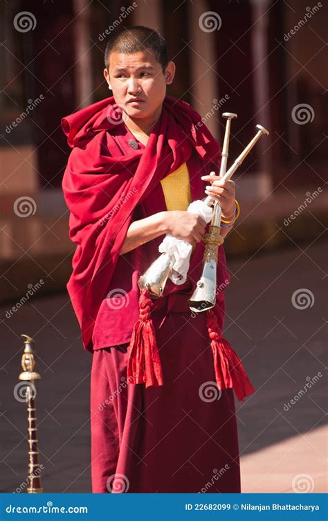 Tibetan Monk with Prayer Instrument Editorial Stock Image - Image of ...