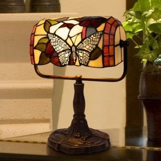 Tiffany Style Bankers Lamp-Vintage Stained Glass Butterfly LED Desk ...