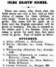 Omnium Sanctorum Hiberniae: Irish Saints' Names - November