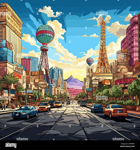 Las Vegas hand-drawn comic illustration. Las Vegas. Vector doodle style ...