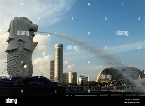 Merlion Lion, Symbol of Singapore, with Singapore Skyline, Theatres on ...