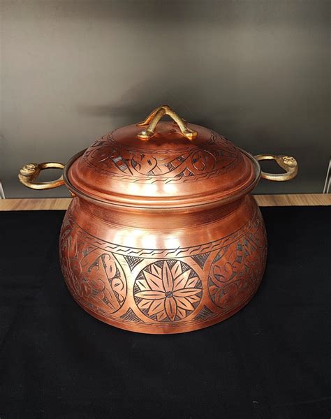 Copper Cooking Pot,handmade Carved Engraved Copper Pot,double Handled ...