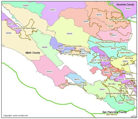 Marin County, CA Zip Code Map - Detailed CA Zip Code Maps