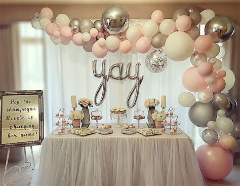 Blush pink, silver and white bridal shower backdrop Stylish Soirees Perth | Bridal shower ...