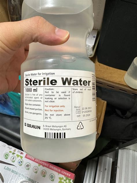 Sterile water 1L, Health & Nutrition, Medical Supplies & Tools on Carousell