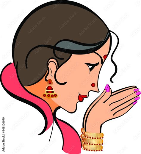 Indian women girl welcoming people with her two hands vector ...