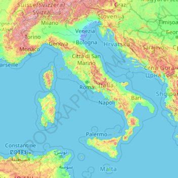 Italy topographic map, elevation, terrain