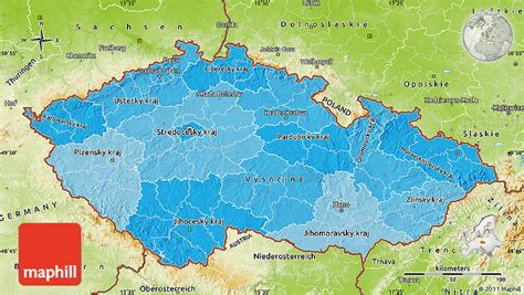 Political Shades Map of Czech Republic, physical outside